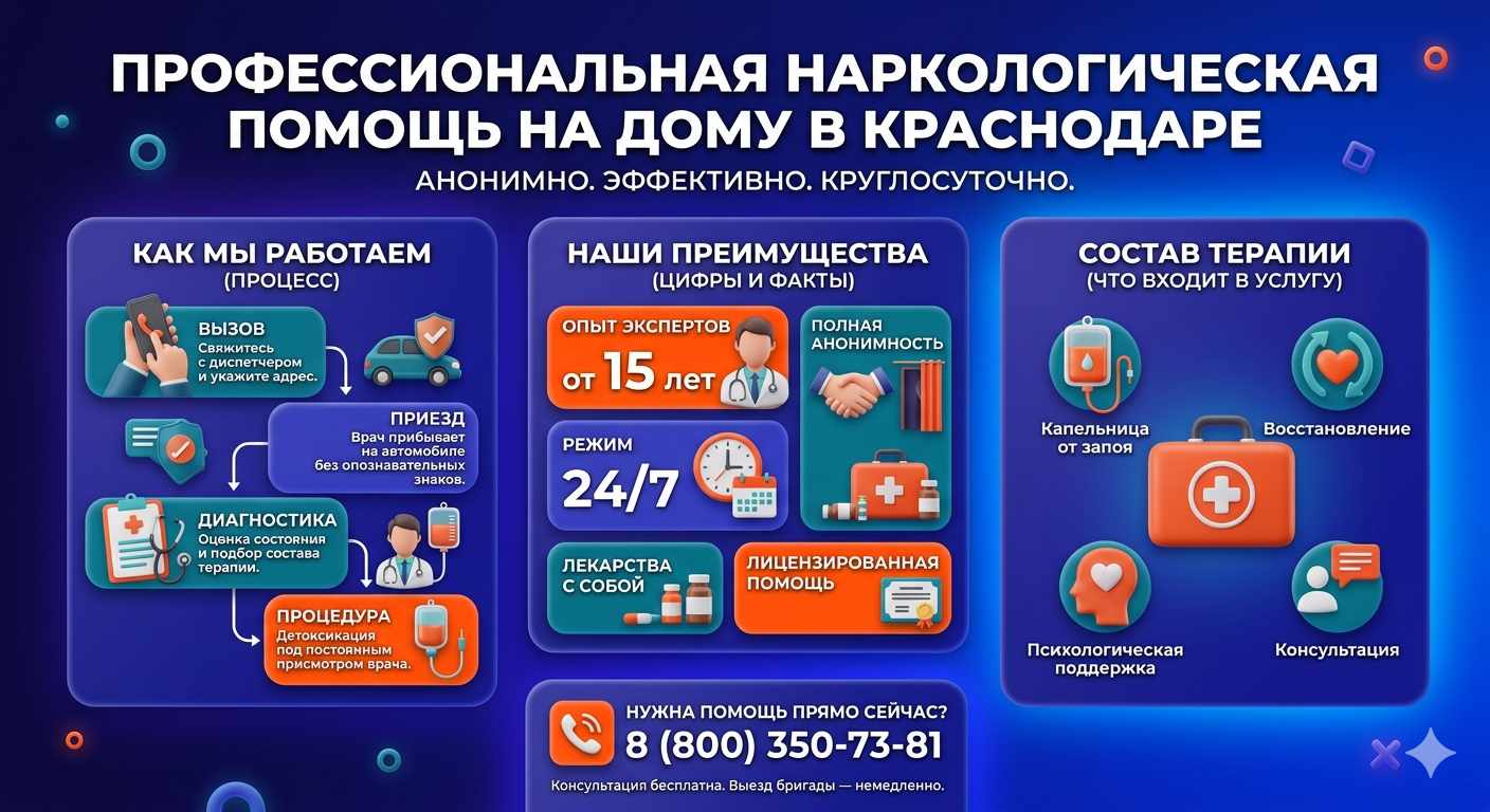 Инфографика о принципах лечения алкоголизма на дому в Топчихе: этапы вызова нарколога, преимущества анонимной детоксикации и состав медицинской помощи.